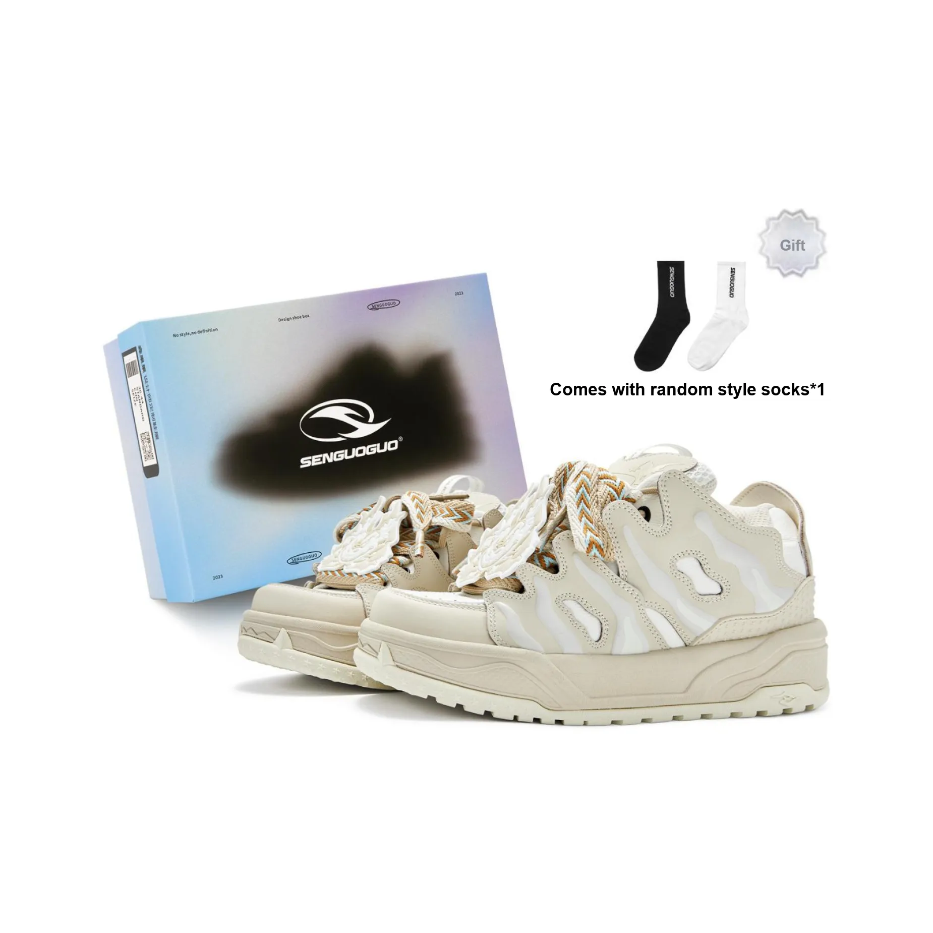 SENGUOGUO Skateboard Shoes Unisex Low-Top Beige