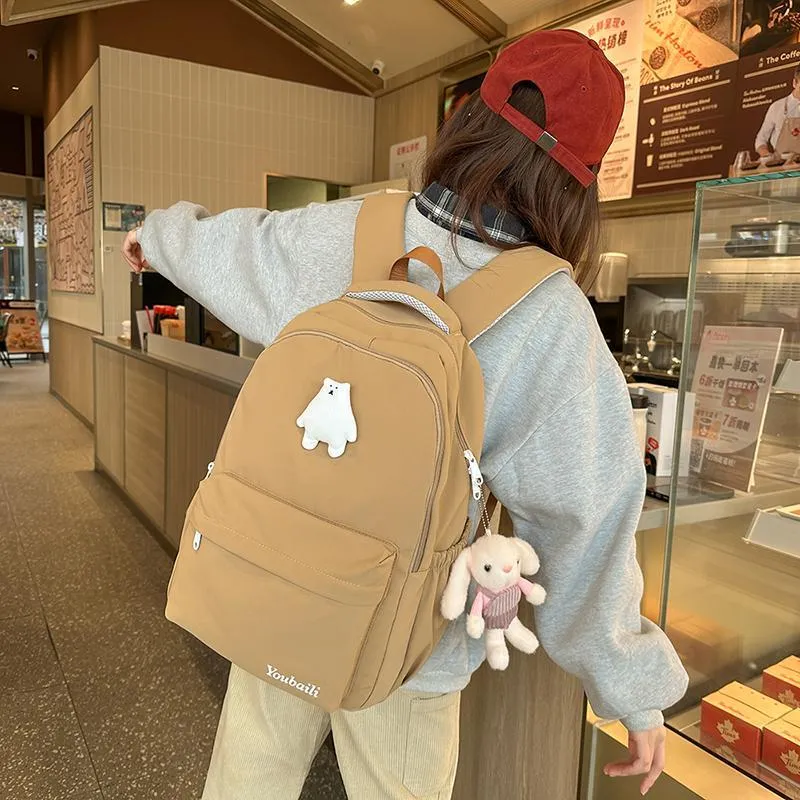 XIANGSU Nylon Backpack Regular Unisex Red/Brown/White/Pink/Black-8