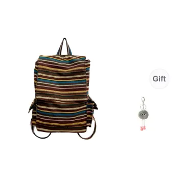 KAMLUI Canvas Backpack Regular Unisex Brown Stripes/Beige Stripes/Blue Stripes