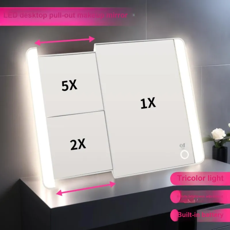 Sweet Pillow House LED Slide Tricolor Portable Magnifier Make Up Mirrors-1