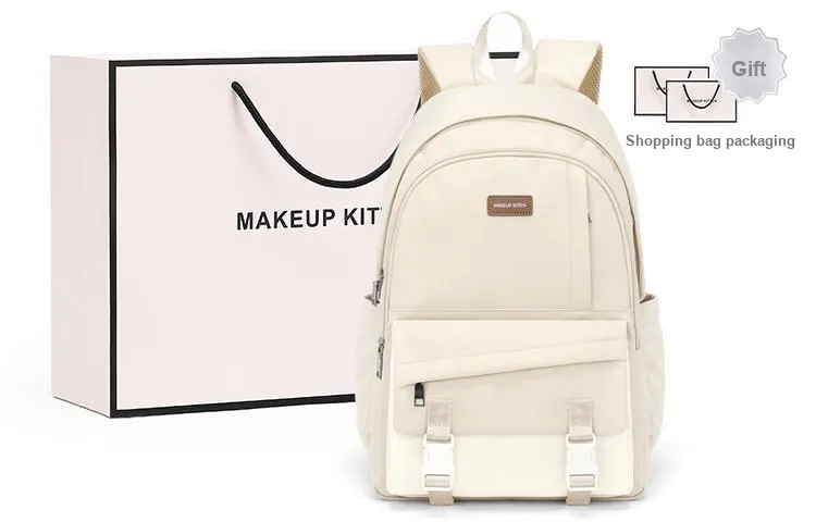 MAKEUP KITTEN Nylon Backpack Large Size Unisex Black/Khaki-6