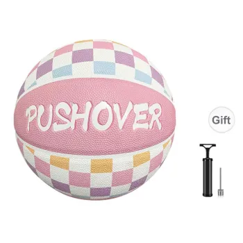 PUSHOVER PU Basketball Pink Checkerboard Size 7 Ball Training Unisex