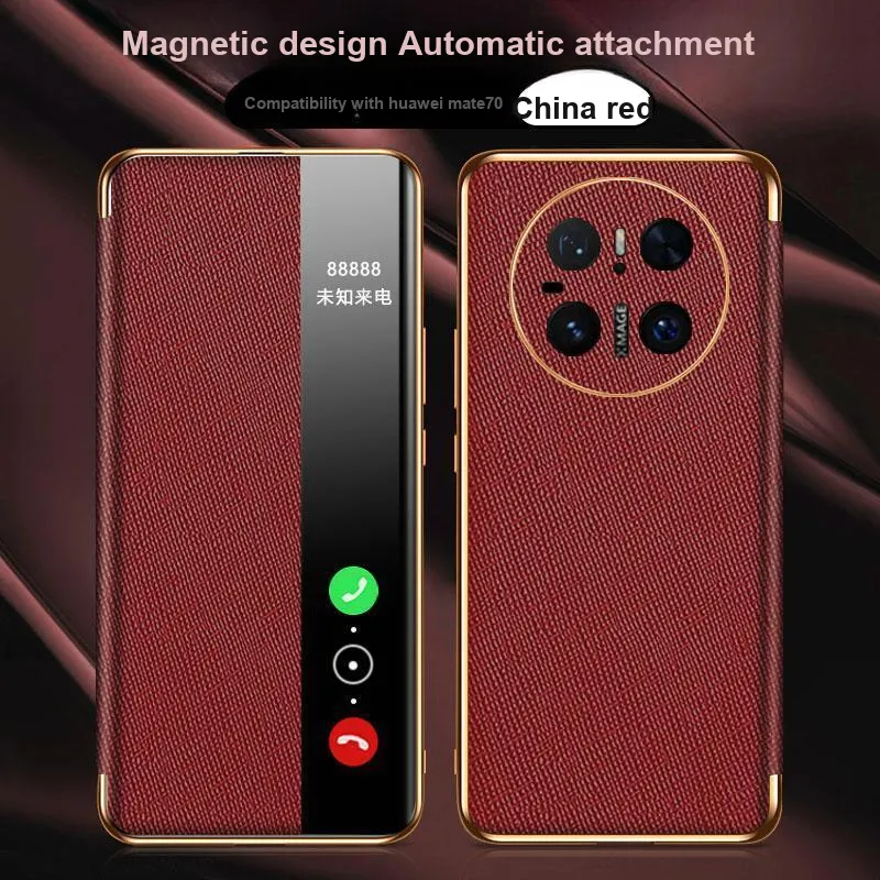 Record Star Leather Material Flap Fully Enclosed Cover Phone Cases Compatibility Huawei Mate 70 Pro Business Formal-3