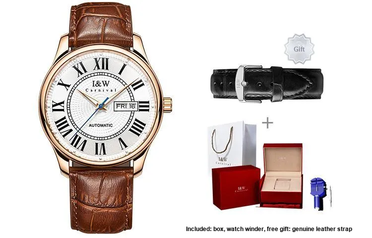 I&W CARNIVAL HWGUOJI Automatic Mechanical Movement Watch Men's Watches White Dial