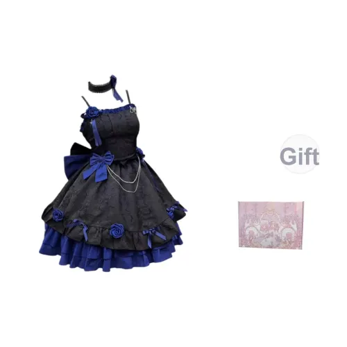 WLEQK Черная и Синяя Юбка + Коробка Женские Лолита Платья