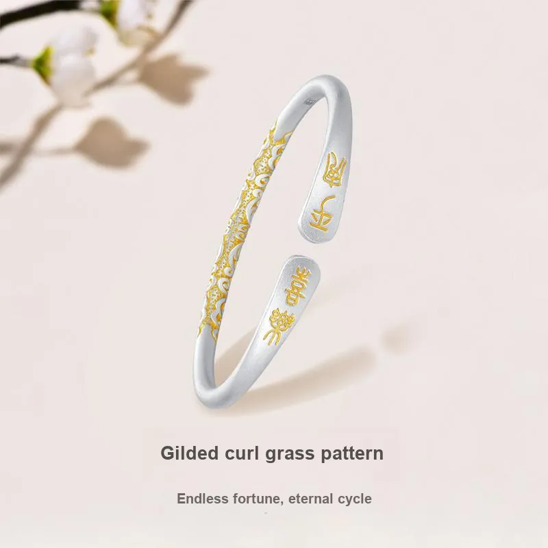 JINLIUFUJIXIANG 990 Fine Silver Bangles Women's-2