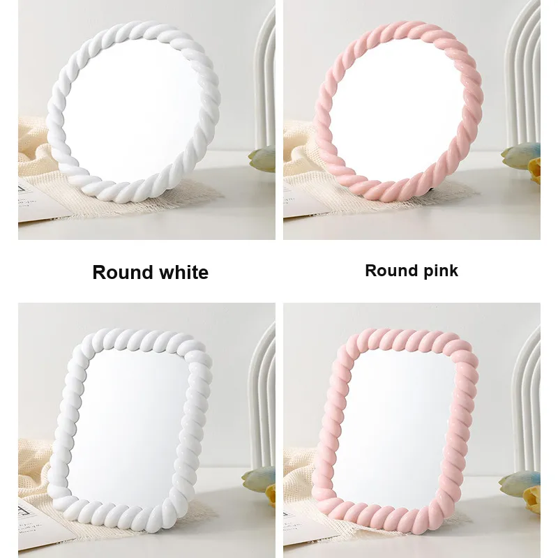 XIAOLITONGXUE Cute Cream Style HD Makeup Mirror, Round Desktop Portable Cream Style Office Movable Mirror-1