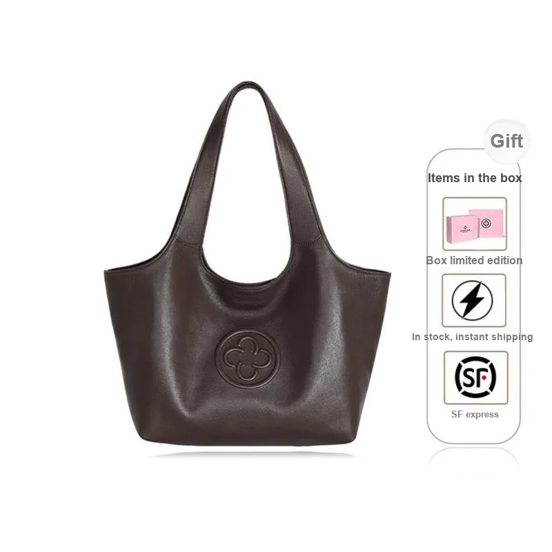 CASSILE Sheepskin Shoulder Bag Soft Bag Portable Laptop Bag Shopping Bag Shoulder Bag Large Size Women's Chocolate-0