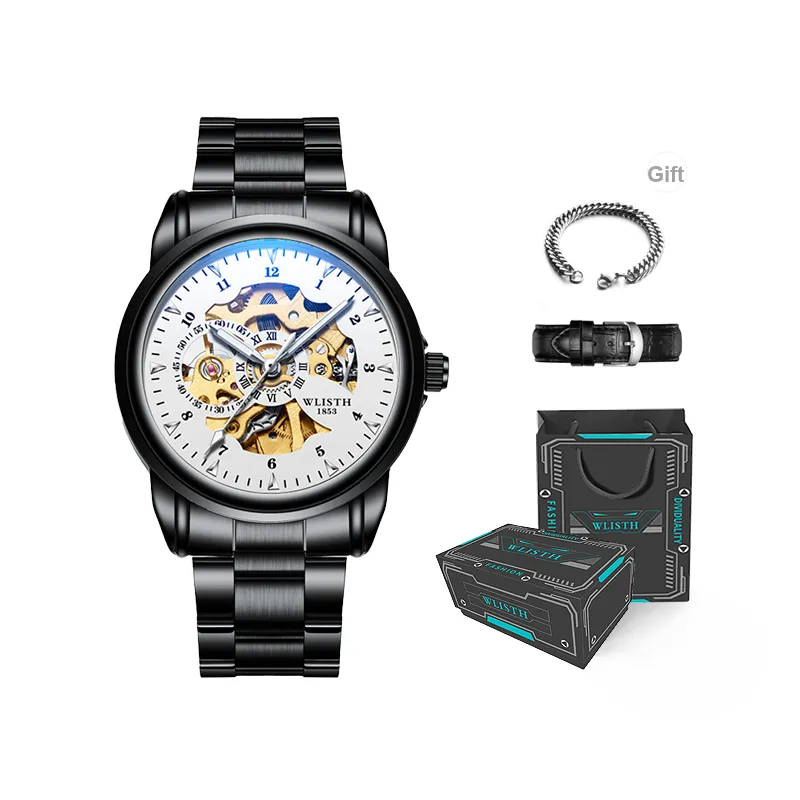 WLISTH Automatic Mechanical Movement Steel Strap Watch Men's Watches Black Dial-10