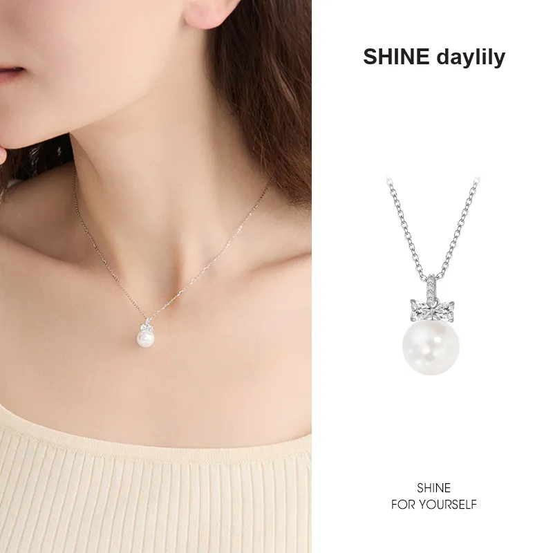 SHINE S925 Silver, Shell Pearl, Zircon Necklaces Women's-2