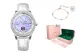 Rhinestone-Embellished Silver Case Purple Shell White Belt