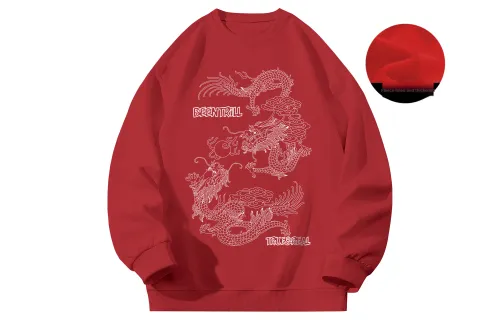 BEENTRILL Year Of The Dragon Series Sweatshirt Unisex Red Fleece-Lined