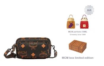 MCM Coated Canvas Camera Bag, Shoulder Bag, Crossbody Bag, Clutch Mini Unisex Black