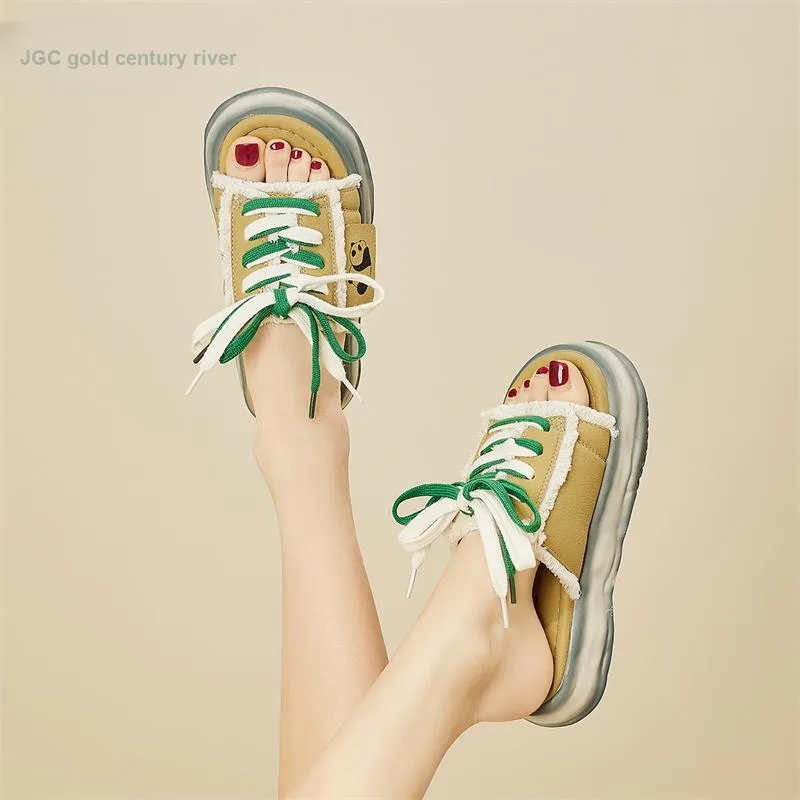 Jin Baichuan Leather Patchwork Odor Resistant Quick Dry Slide Slippers Women's-16
