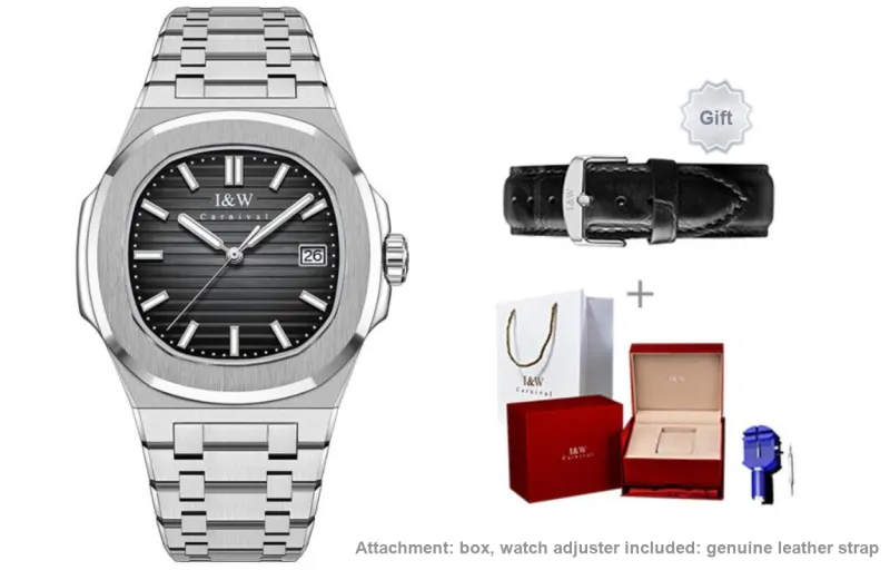I&W CARNIVAL HWGUOJI Automatic Mechanical Movement Stainless Steel Watchband Watch Men's Watches Gray Dial-9