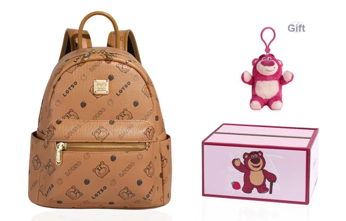 Disney Strawberry Bear Series Synthetic Leather Backpack Medium Size Women's Multicolor