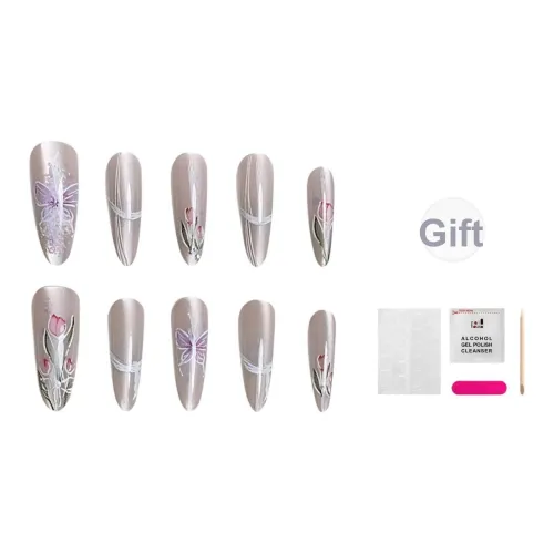JIABITU Бабочка Тюльпан Съемный False Nail Овал Однотонный Smudge Новый китайский стиль