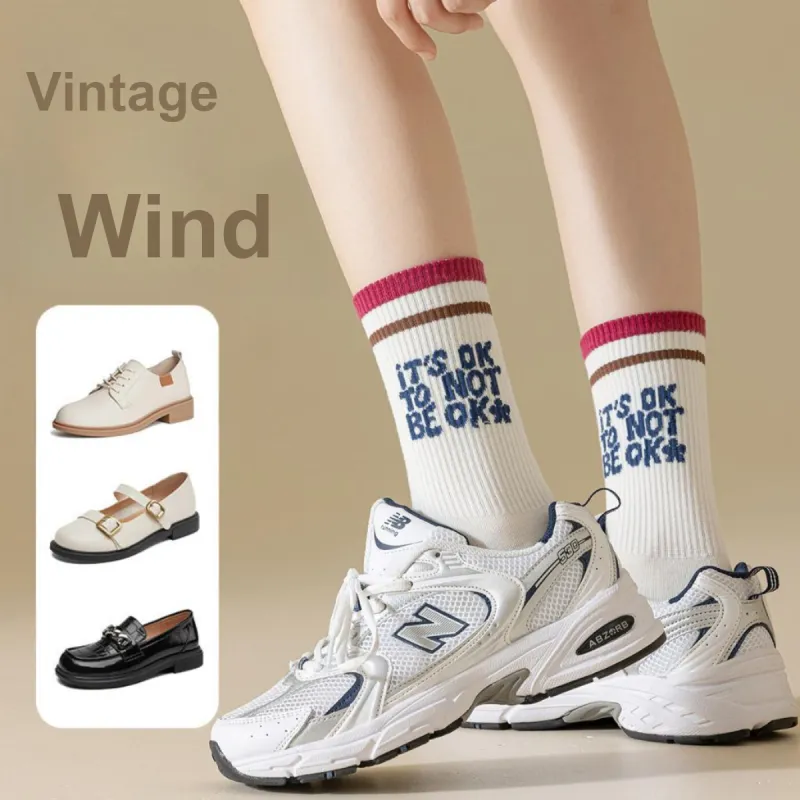 Top Melon Mid Calf Socks Women's 5 Pack Minimalist Vintage Style-4