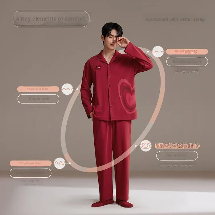 JINGYUN Pajama Set Fall Unisex Red-1