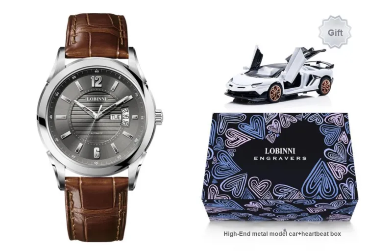LOBINNI L Automatic Mechanical Movement Genuine Leather Strap Watch Men's Watches Silver Dial-18