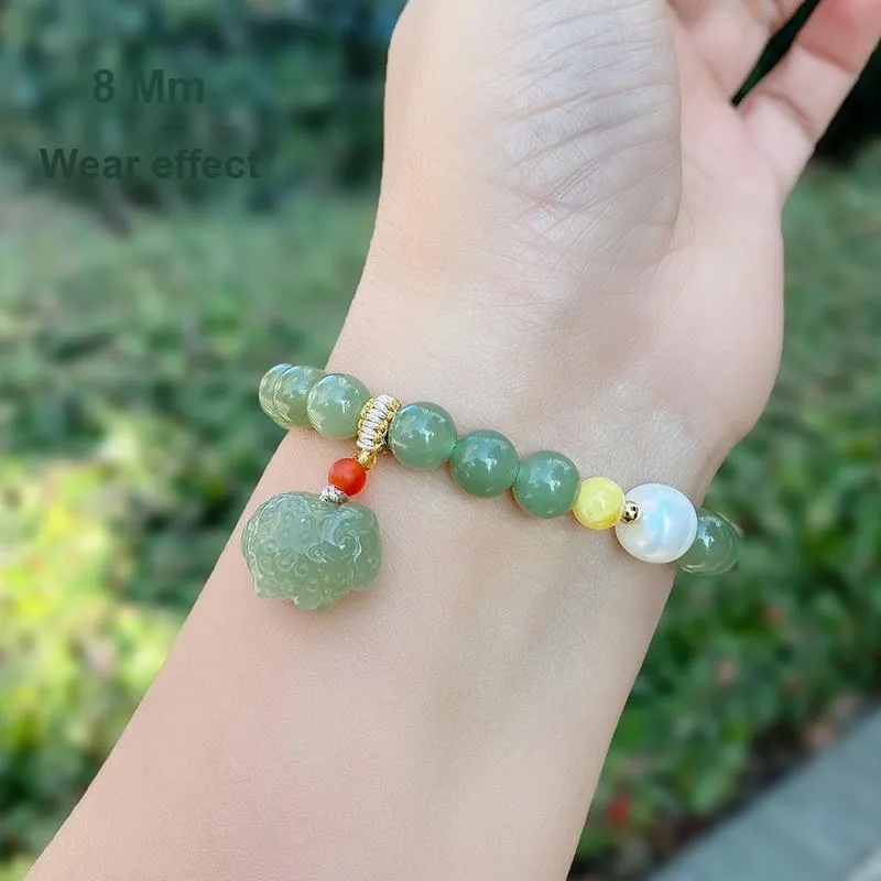 KUNYUYAO Chinese Zodiac Zodiac Year Bead Chain Beaded Bracelet White Jade Unisex-29