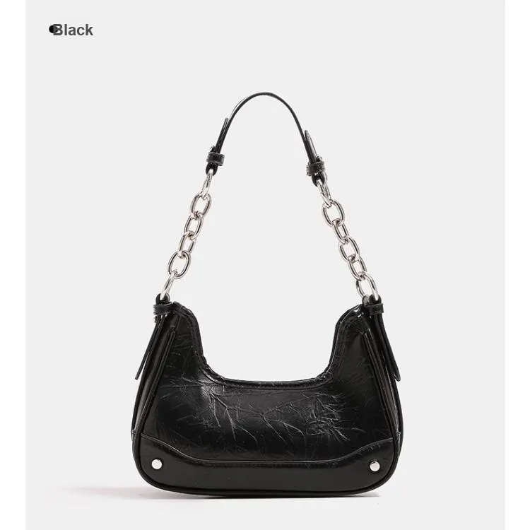 Worm's Home PU Underarm Shoulder Bag Women's Black/Silver-2