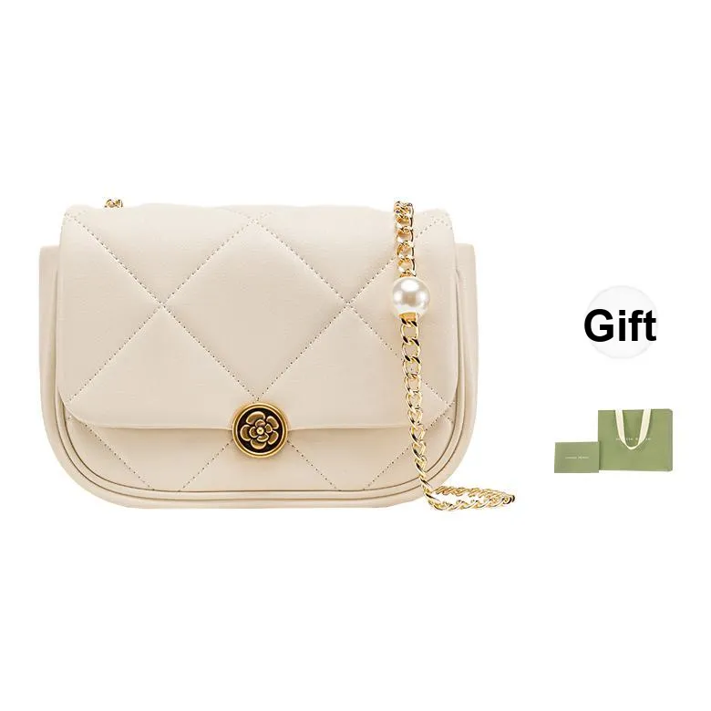 VANESSA HOGAN Lingge Series Cow Leather Chain Bag Shoulder Bag Crossbody Bag Small Size Women's Ecru