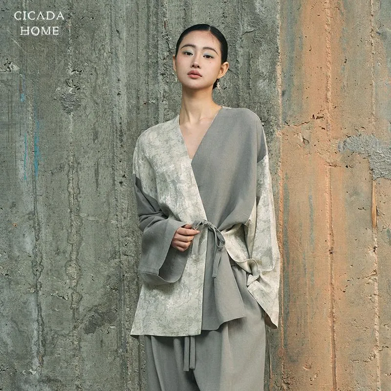 CICADAHOME Pajama Set Women's Shi Yu Diagonal Placket Lace Up Women's Matching Set-7