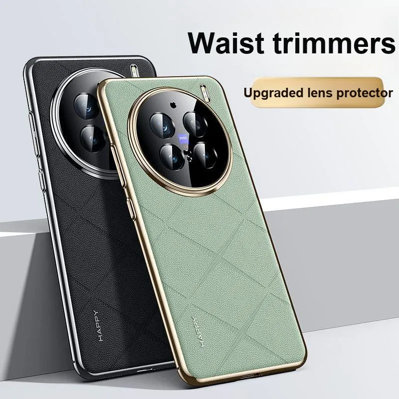 YINZHESHAN Vegan Leather Material Electroplated With Veneer Phone Cases Compatibility VivoX300 Business Formal-3