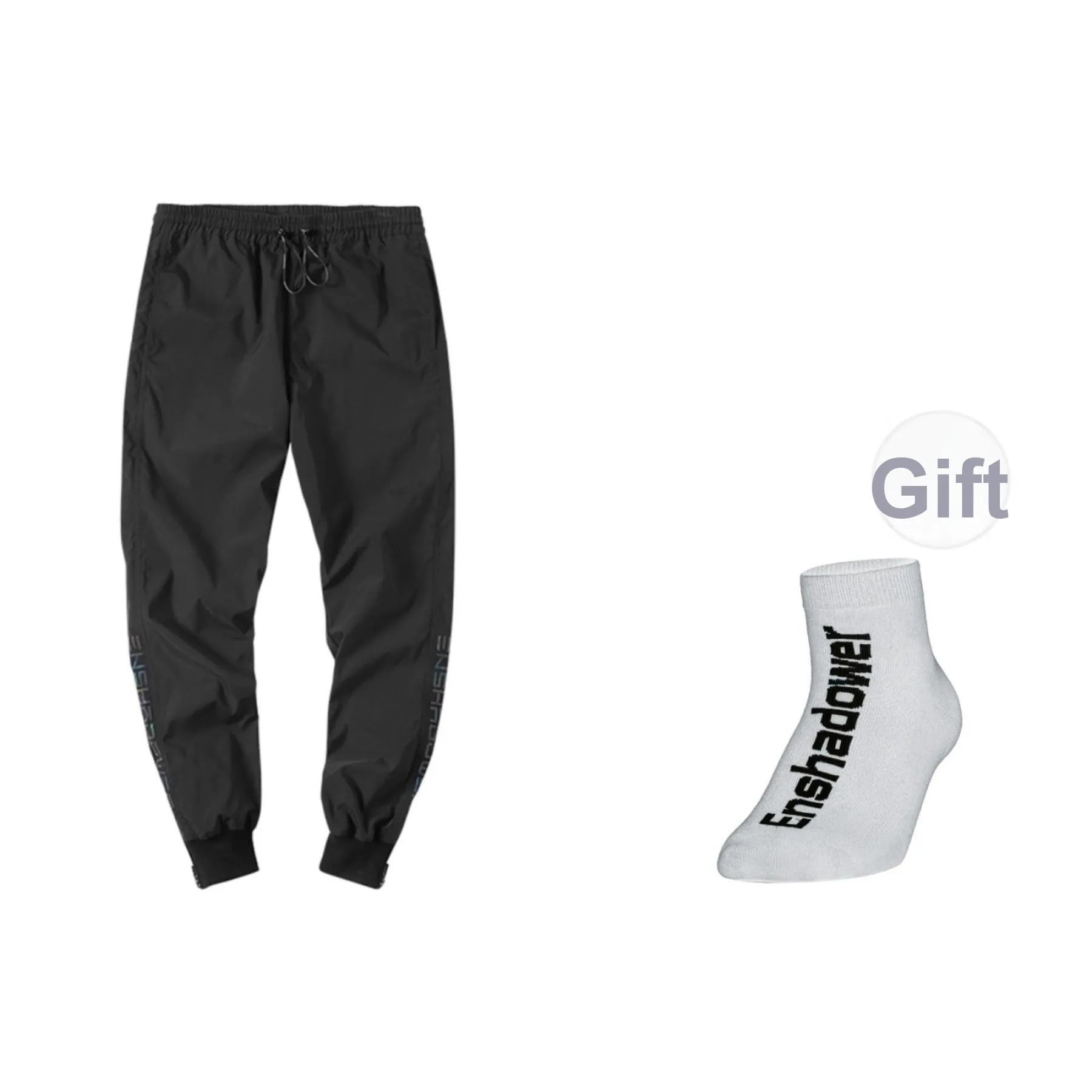 ENSHADOWER Casual Pants Men Black Fleece-Lined