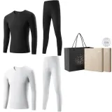 2-Piece Underwear Set (Night Black+Pearl White) with Thermal German Velvet/Anti-Bacterial/Invisible V-Neck