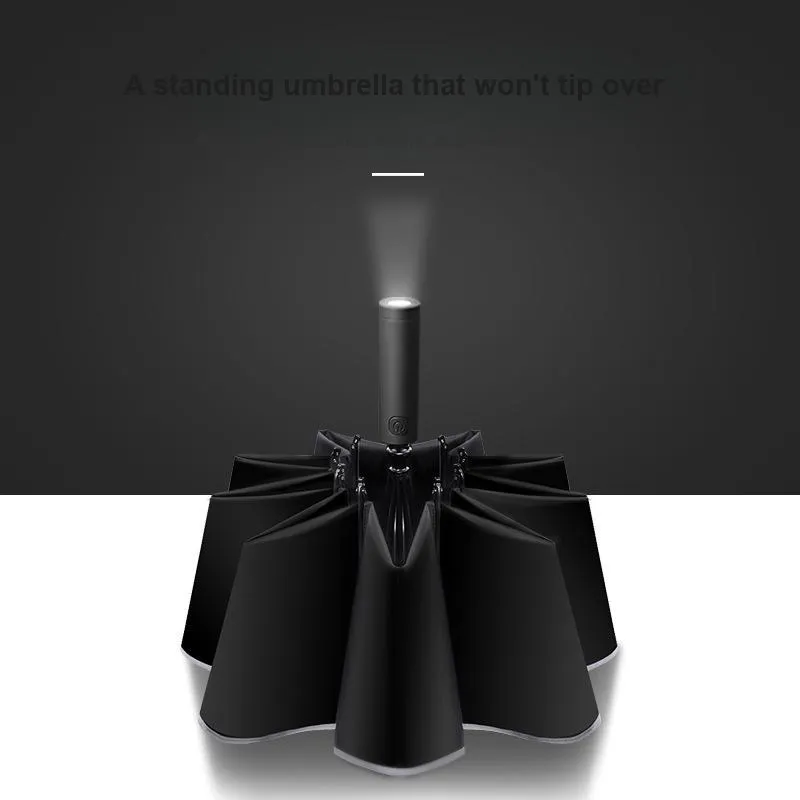 FEINUO Fully Automatic Car Mounted Sun Umbrella With Reflective Strap LED Light Storm Resistant Umbrella-2