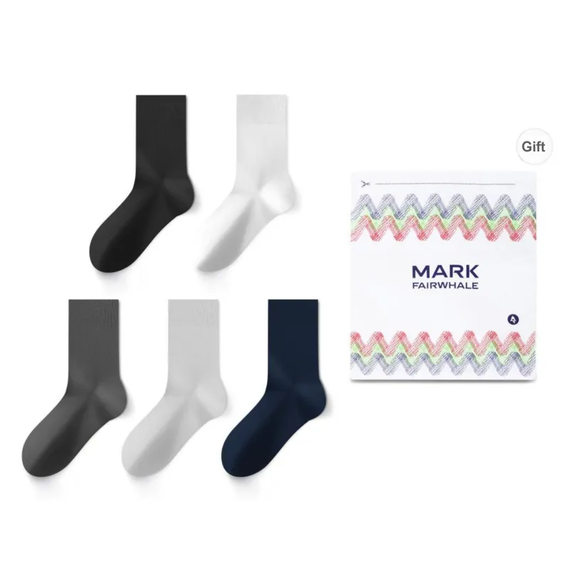 FAIRWHALE Mid Calf Socks Unisex Box 5 Pack-0
