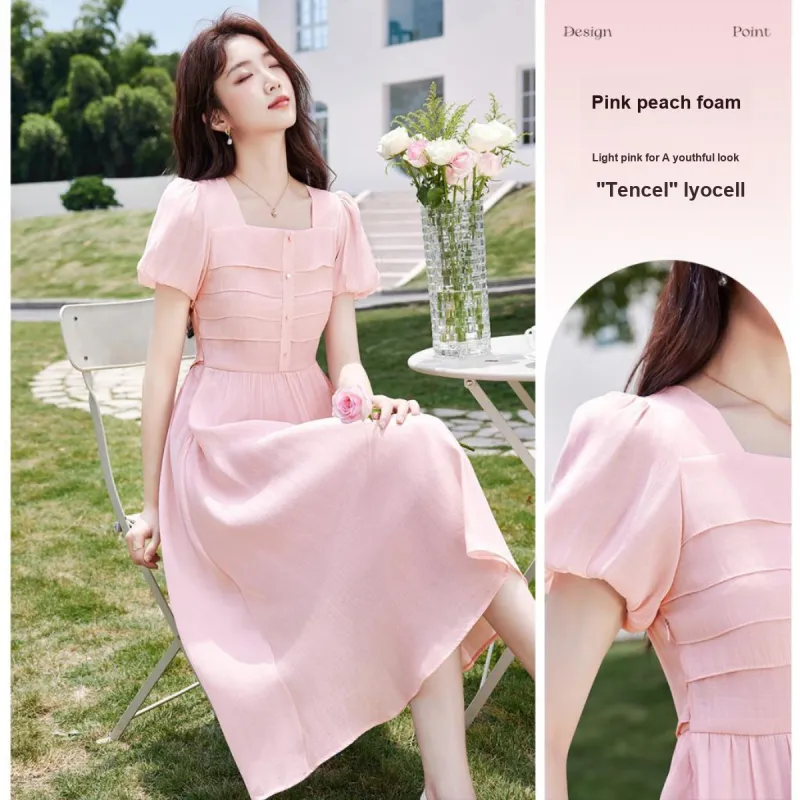 Like The Age Of Water Short Sleeved Dress Women's Pink-1