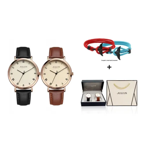 JULIUS JL Roman Numbers Студенческие часы Кварцевый механизм Естественная кожа Ремешок Часы Унисекс Белый циферблат
