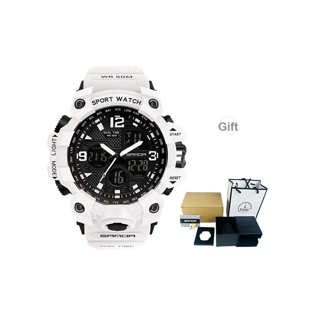 Sanda Электронный + Кварц Механизм TPU Ремешок Часы Унисекс Черный Циферблат