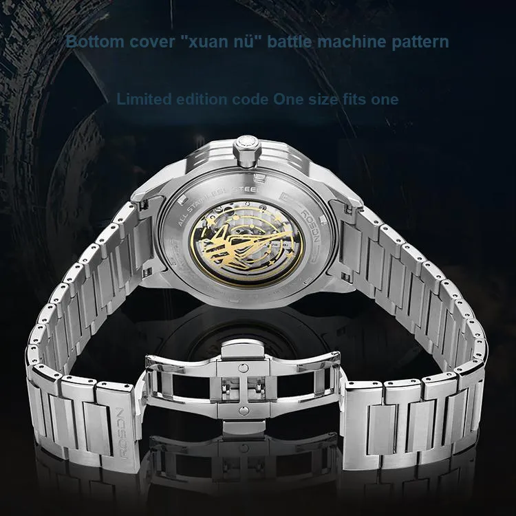 ROSDN Fearless Collection Men's Watch Mechanical Movement Stainless Steel Watchband Watch Men's Watches Black Dial-13