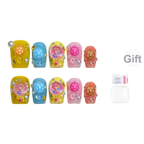 BDQC Многоцветный Little Черепаха Candy Color Осветляющий 15mm False Nail Короткий LADDER Конфетный цвет Однотонный Милый