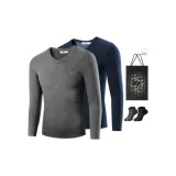 V-Neck Fleece-Lined 2 Pack (Dark Gray+Navy Blue) with 2 Pack Socks+Shopping Bag Included