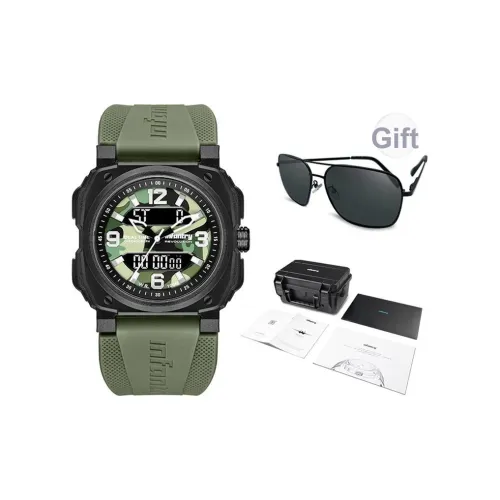 INFANTRY Hawkeye Black Warrior Double Eye Collection Электронный механизм Силиконовый ремешок Часы Мужские Зеленый циферблат