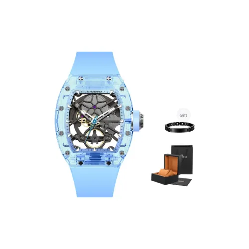 FR Автоматический Механический Механизм Экологичный Фторкаучуковый Ремешок Унисекс Синий Циферблат