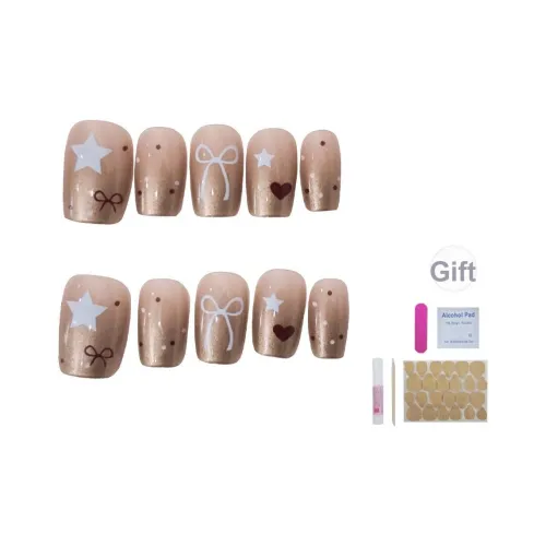 UNSEKI Городской CHIC Стиль Звезды Бант False Nail Короткий LADDER Нюдовый Градиент