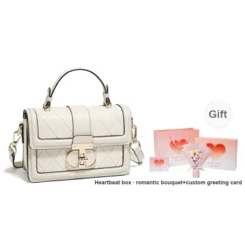 FOXER Cow Leather Shoulder Bag, Handbag, Small Square Bag, Crossbody Bag Large Size Women's Black/White