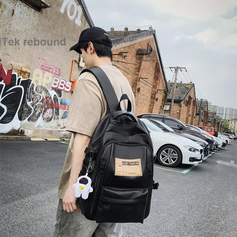 NOMK PU Laptop Bag Portable Backpack Regular Unisex Black/White/Green/Blue-2