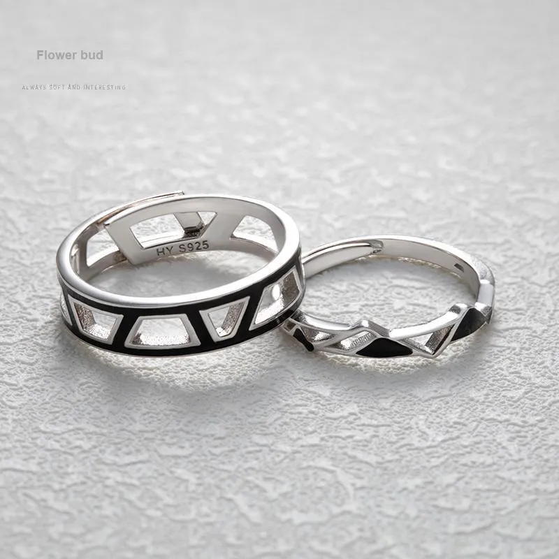 HUAYA S925 Silver Rings Women's Black/Silver-2