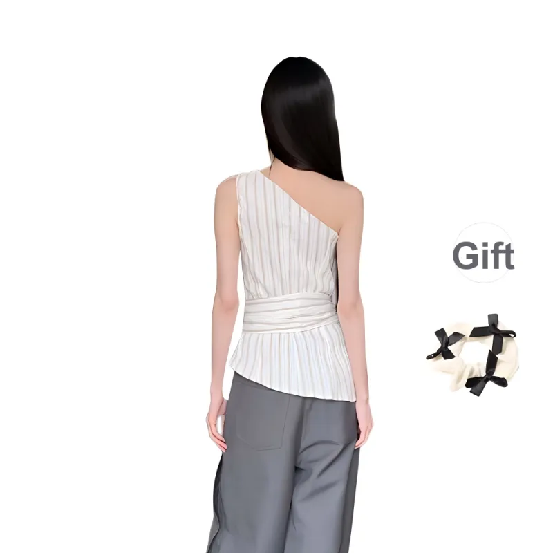 TURN UP Tank Top Women's White+Bowknot Hair Tie Comes With-1