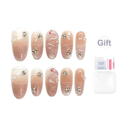 Yun Yue Joe Ручной 3D-эффект Змея Кошачий глаз Универсальный Свежий False Nail Миндаль Нюд Градиентный Французский