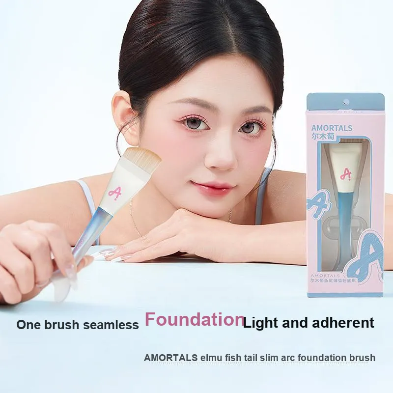 AMORTALS Fish Tail Thin Arc Foundation Brush Cleaner Tool Set Cleaning Soft Brush+50ml/Brush+65ml-7