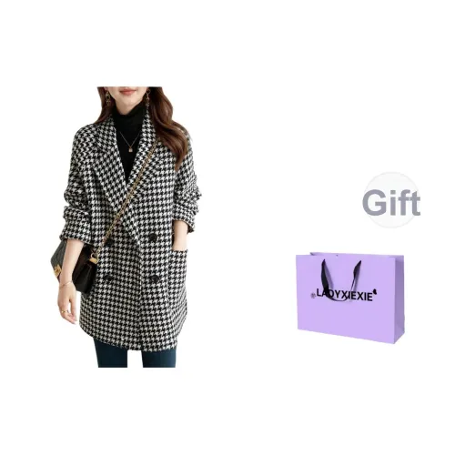 LADYXIEXIE Черный Белый Гусиная лапка Женское Пальто