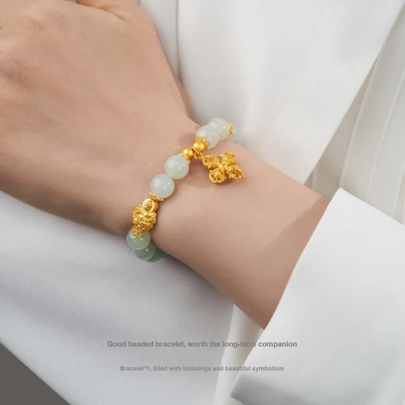 ME LUXE Hetian Jade Bracelets Pale Greenish White Jade Unisex-4